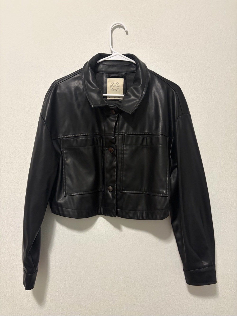 Stoosh Black Faux Leather Cropped Jacket